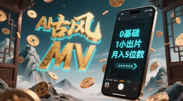 【项目】AI一键生成古风音乐MV，0剪辑基础1小时出片，多种变现渠道，一部手机月入5位数-凤凰社丨最新网赚项目实操思路分享不定时更新各类网赚项目实操教程
