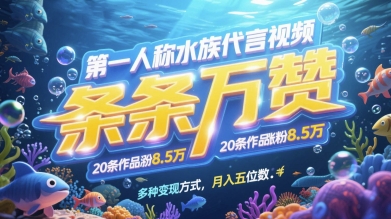 【项目】第一人称水族代言视频，条条万赞，20条作品涨粉7.8W，多种变现方式月入五位数-凤凰社丨最新网赚项目实操思路分享不定时更新各类网赚项目实操教程